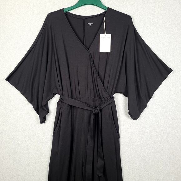 Garnet Hill Pants - Garnet Hill Prato Knit Boatneck Kimono Sleeve Wide Leg Jumpsuit Black Medium NEW